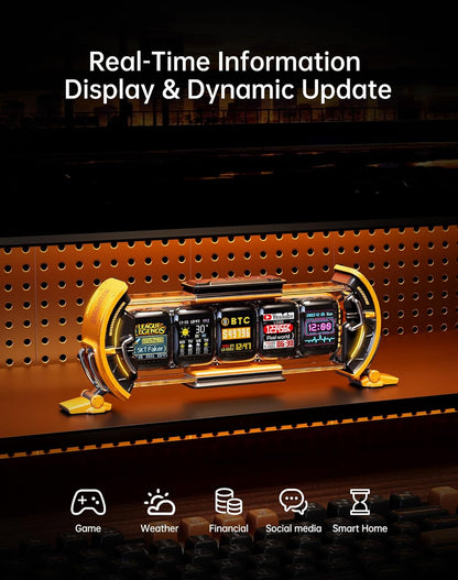 Divoom Times Gate - Cyberpunk Gaming Setup Digital Clock with Smart APP Control, WiFi Connect, RGB LED Display, Personalized Dashboard, Pixel Art for Gaming Room & Office Decor (Yellow)