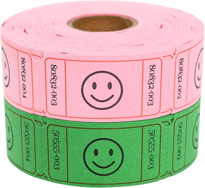 L LIKED 1000 Raffle Tickets, Smile,2 Color Set of 500 1" x 2" Single Roll,Tickets for Raffles, Carnival, Door Prizes and Class Reward - Pink/Green