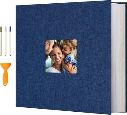 Vienrose Photo Album Self Adhesive 13x12.6 for 600 Photos Linen Scrapbook 120 Pages Navy