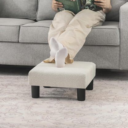 Joveco Small Foot Stool Ottoman, Cotton Line Square Footstool Upholstered Footrest Foot Rest for Chair, Under Desk, Office, Living Room, Pinstripe White