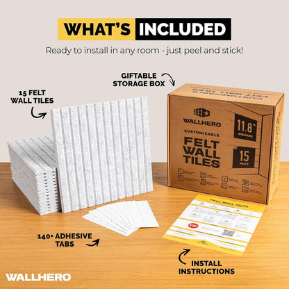 Office Cork Board, 59"x36" | 15 Pack | Felt Tiles for Wall, Tac Board, Large Felt Board, Wall Protector for Dart Board, (Gray Marble Slats)