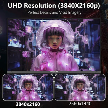 32 Inch Ultra Wide UHD 4K (3840 x 2160) Gaming Monitor, IPS 60Hz Ultra-Clear Screen, 1ms (MPRT), 100% sRGB, Built-in Speaker,FreeSync, 2 x DP 1.4 and 2 x HDMI 2.0, Tilt Height Adjustment