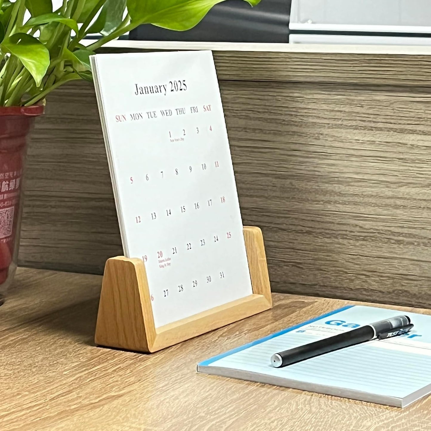 2025 2006 Creative Desktop Calendar with Beech Wood Stand for Office Business Home (Beech Wood)