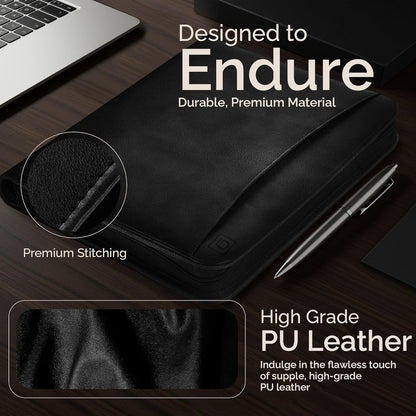 Customized Black Zippered Portfolio Binder - Engraved PU Leather Business Portfolio Organizer - Padfolio for Men & Women with US Letter Notepad, 10.5 Inch Tablet Pocket & Gift Box by Lautus Designs