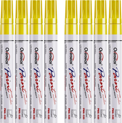 Paint Pens Paint Markers - Yellow Permanent Markers 8 Pack, Oil Based Waterproof Quick Dry Medium Tip Marker Pen for Metal, Wood, Fabric, Plastic, Rock, Stone, Mugs, Canvas, Glass, Art Craft