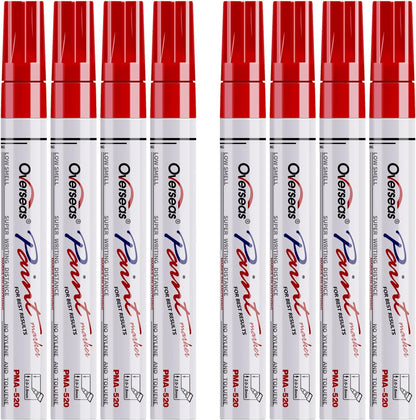 Paint Pens Paint Markers - Red Permanent Markers 8 Pack, Oil Based Waterproof Quick Dry Medium Tip Marker Pen for Metal, Wood, Fabric, Plastic, Rock, Stone, Mugs, Canvas, Glass, Art Craft