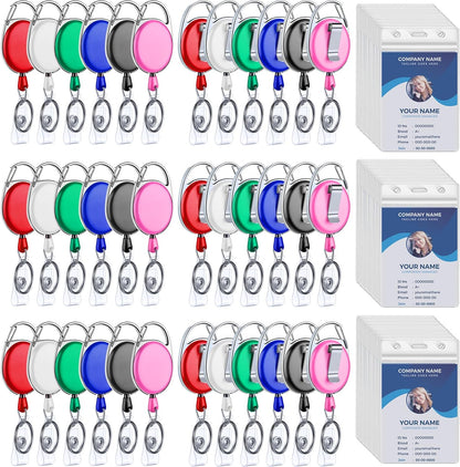 Laumoi Heavy Duty Retractable Badge Holder Reel with Belt Clip Keyring and Waterproof Vertical ID Card Holders for ID Name Card Keychain Badge(6 Colors)