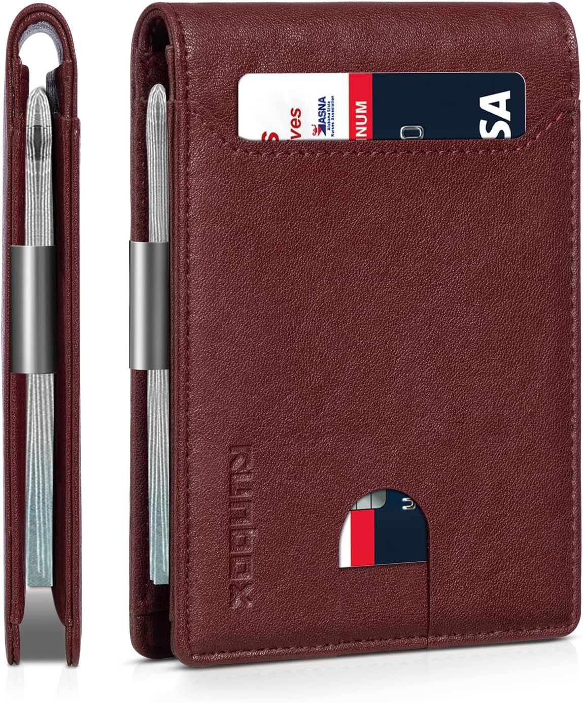 RUNBOX Slim Wallets for Men - Leather Money Clip Mens Wallet - RFID Blocking Front Pocket Bifold Wallet - Thin Credit Card Holder with Gift Box