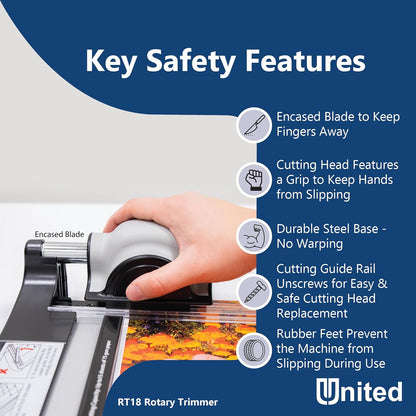 United Office Products RT18 Commercial Rotary Paper Trimmer, Sturdy Metal Base, 18" Cut Length, 15 Sheet Capacity, Paper Cutter for Offices, Schools and Crafts