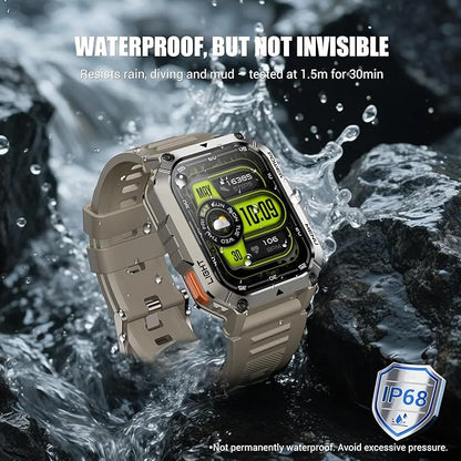 Military Smart Watch for Men (Answer/Make Calls), 2.01" Fitness Watch Tracker with 100-Day Battery/Flashlight/Compass/Heart Rate/120+ Sports Modes/IP68 Waterproof Smartwatch for iOS Android(2 Straps)