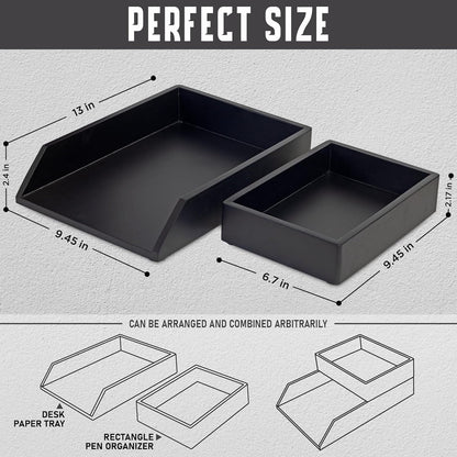 Demigo Desk Organizer Letter Tray Set of 2, Acacia Wood Tabletop Desktop for Storage Paper Letter Folders Notebooks Copy Print, Workspace Holder, Keep Stationery Saver (Black)