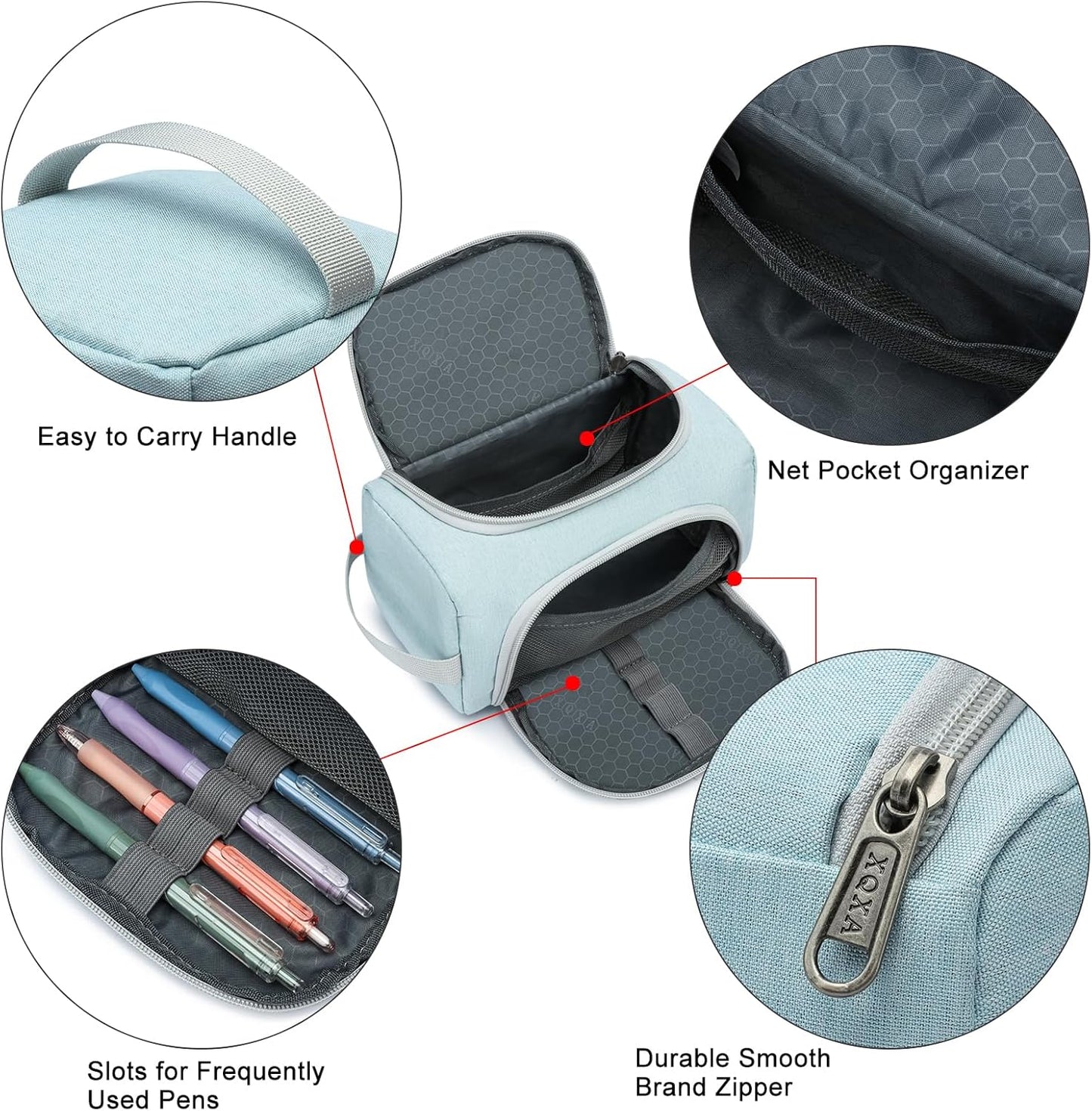 XQXA Extra Large Capacity Pencil Case Organizer, Multifunctional Pencil Pouch with Compartmens, Travel Simple Stationery Bag, Nylon Pencil Bag for Adults (Blue)