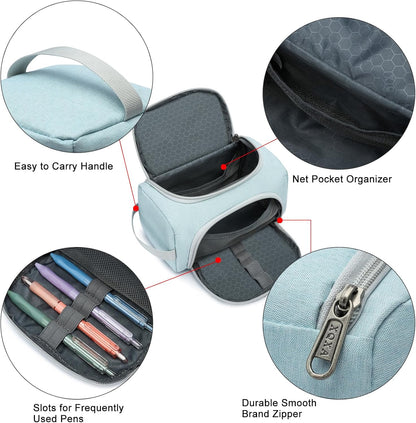 XQXA Extra Large Capacity Pencil Case Organizer, Multifunctional Pencil Pouch with Compartmens, Travel Simple Stationery Bag, Nylon Pencil Bag for Adults (Blue)