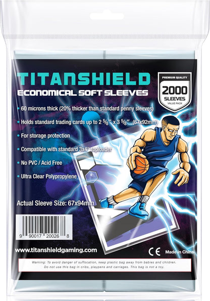 TitanShield 2000ct MEGA Pack Soft Penny Card Sleeves for Trading Cards 2-5/8” x 3-5/8” (67x94mm)