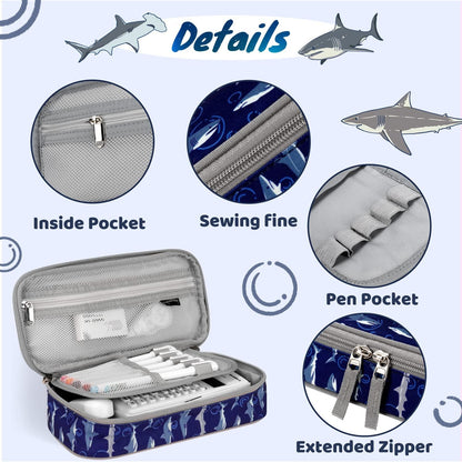Choco Mocha Shark Pencil Case for Boys, Soft Pencil Case Kids Pencils Pouch for Kindergarten Boys, Blue
