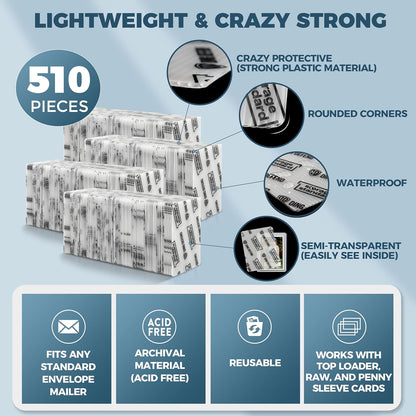 Trading Card Shipping Protectors 510 Pack 3.5'' x 4.5'' - Premium Ultra Strong Plastic Inserts Mailers - Precut Supply Sleeves for Sports MTG Cards Packaging - Flats for Breakers