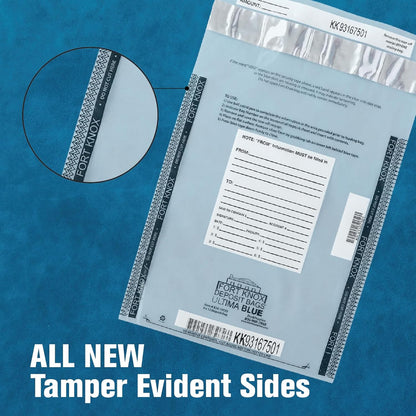 BankSupplies Ultima Blue Tamper-Evident Clear Deposit Bags 9W x 12H Pack of 100 with Advanced Security Detection Features