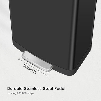 EKO Hudson Matte Stainless Steel 75 Liter/20 Gallon Large Kitchen Trash Can, Tall Step Garbage Can with Rear Bag Storage Compartment (Matte Black)