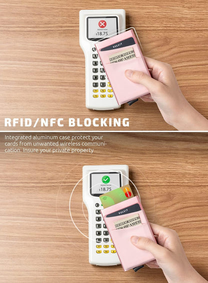 VULKIT Card Holder with Money Pocket Pop Up Wallet RFID Blocking Slim Metal Bank Card Case Holds 5 Cards and Notes