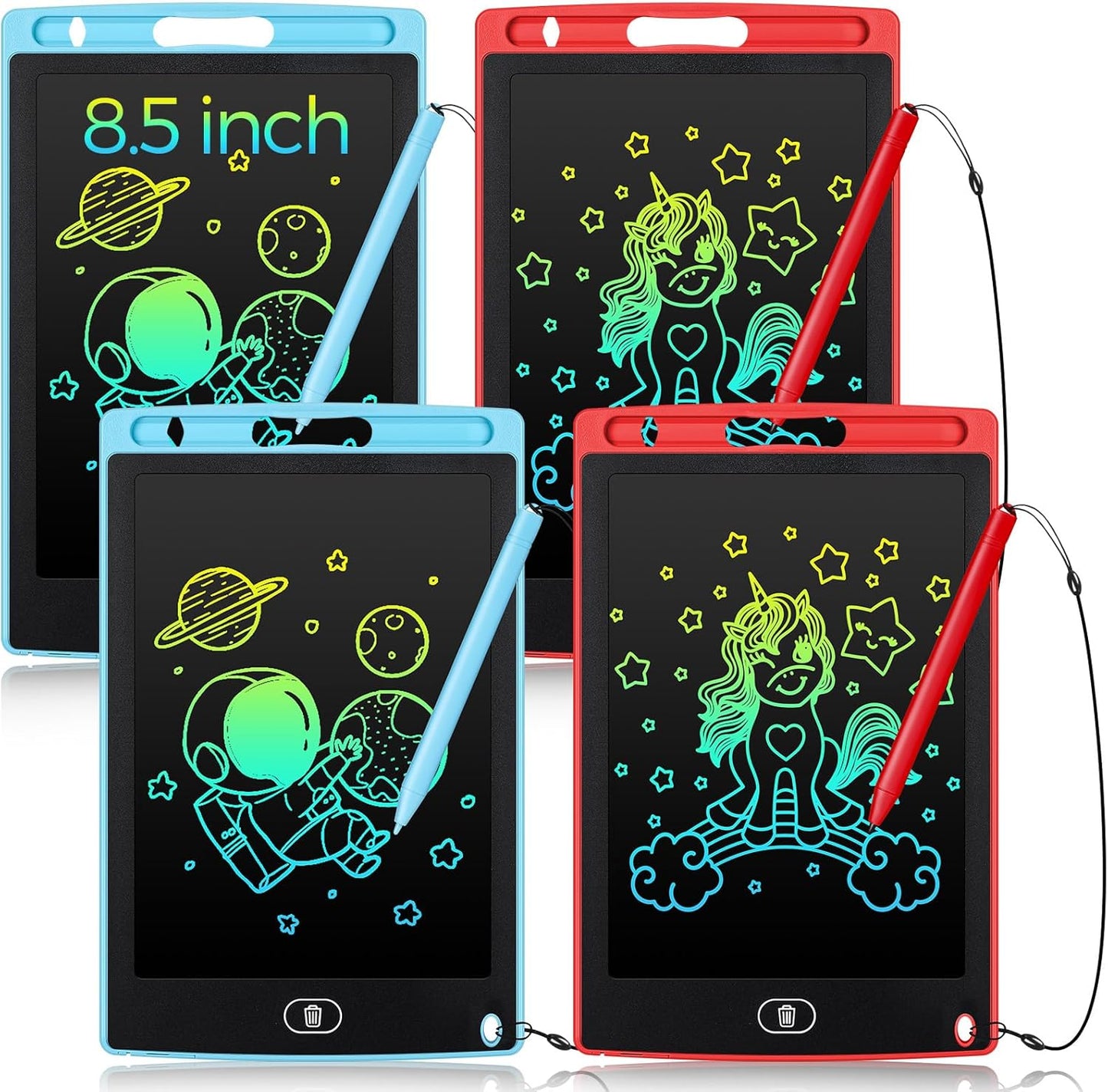 Zonon 4 Pcs LCD Writing Tablet 8.5 Inch Doodle Board Tablet Drawing Gifts LCD Writing Board Electronic Erasable Reusable Colorful Screen Pad(Red, Light Blue)