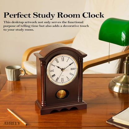 AYRELY® Classic Grandfather Mantel Clock for Living Room Déco, Elegant Wooden Finish, Gold-Tone Pendulum, Desk Clock for Living Room, Bedroom, Farmhouse Décor