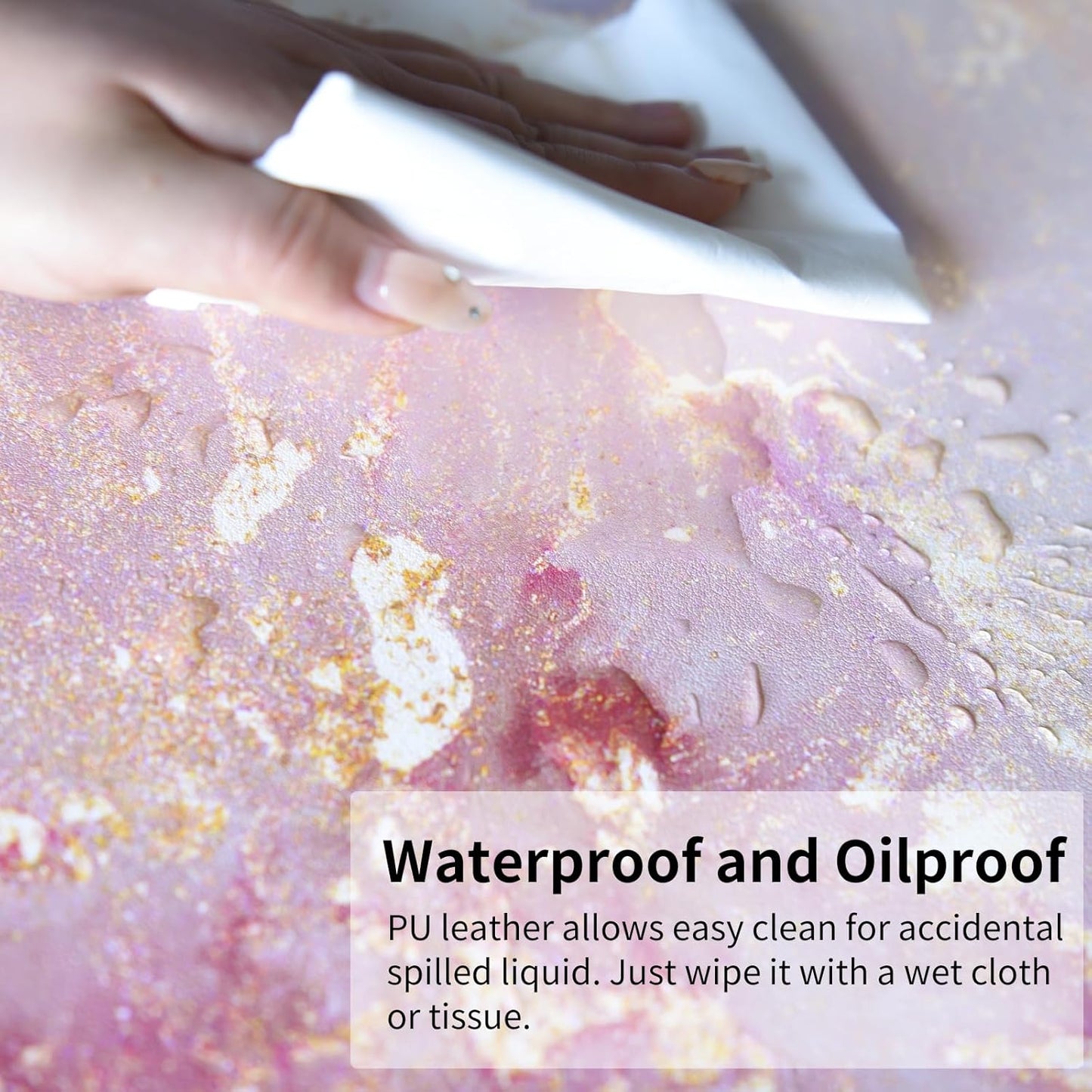 QIYI Large Mouse Pad, Cute Pink Desk Mat for Desktop, Women Girls PU Leather Desk Pad Waterproof Gaming Mousepad, Rose Gold Marble Computer Protector Writing Pad for School Office Home 31.5" x 15.7"