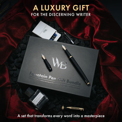 Wordsworth & Black Fountain Pen Set,18K Gilded Medium and Extra Fine Nib,25MLBlack Ink Bottle,6 Ink Cartridges,Refill Converter,Gift Box,Smooth Writing Pens [Black Gold],Gift Set for Men and Women