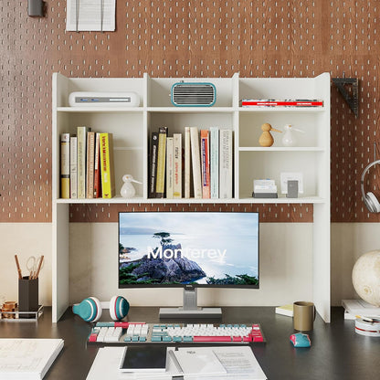 ChooChoo Desktop Bookshelf, Wood Desk Hutch Organizer with 7 Shelves for Computer Desk, Desktop Shelf Bookshelf Storage for College Dorm Office Home, White