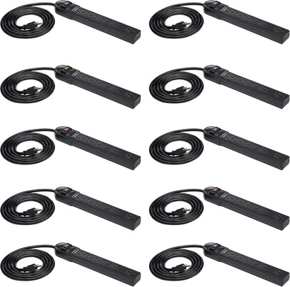 Amazon Basics Surge Protector Power Strip, 6-Outlet, 790 Joules, LED Indicator, 6ft Extension Cord, 10-Pack , Black