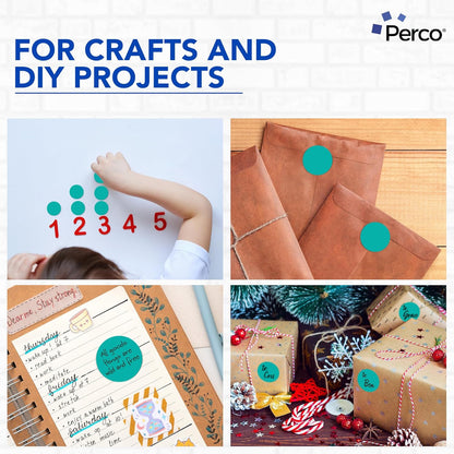 Perco Teal 2-Inch Round Circle Dot Sticker Labels with Easy Peel Perforation - 500 Labels per Roll - Strong Adhesion, Vibrant Colors for Organizing, Crafting & More - Made in USA
