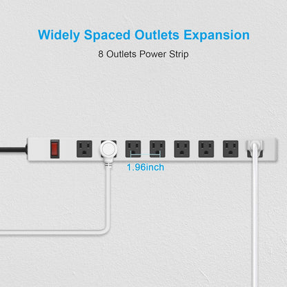 JUNNUJ Metal 8 Outlet Power Strip, Mountable Heavy Duty Power Strip, 1200J Surge Protector Wall Mount Screws Outlet with Switch, Gaming Desk Strips Wide Spaced 15A 125V 1875W, 10 FT 14AWG Power Cord