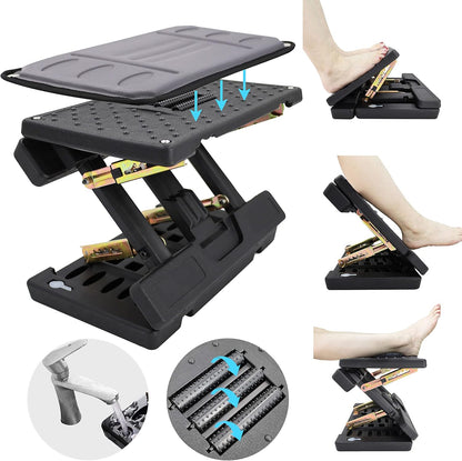 Foot Rest for Under Desk at Work, Height Adjustable Footrest with Massage Roller and Soft Pad, Foldable Ergonomic Foot Rest for Car, Underdesk, Home, Train(Grey)