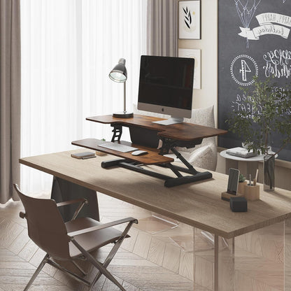 FLEXISPOT Electric Standing Desk Converter 40" Height Motorized Adjustable Stand up Desk Riser with Quick Release Keyboard Tray, Rustic Color