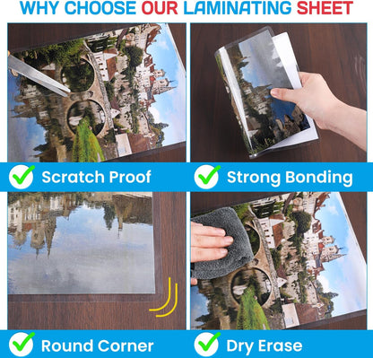CAREGY 200 Pack Laminating Sheets, Hold 11 x 17 Inch Sheet, 3 Mil Clear Thermal Laminating Pouches 11.5 x 17.5 Inch Lamination Sheet Paper for Laminator, Round Corner