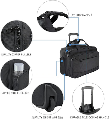 KROSER Rolling Laptop Bag for Men Women, Rolling Laptop Wheeled Briefcase for Business Fits Up to 17.3 Inch Laptop, Water-Repellent Wheeled Computer Bag Roller Case with RFID Pockets for Travel