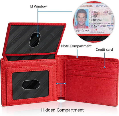 RUNBOX Wallet for Men Slim Rfid Leather 2 ID Window With Gift Box