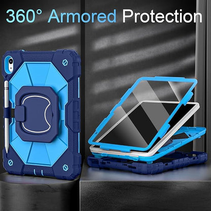 Case for iPad (A16) 11th/10th Generation 2025/2022,360° Rotating Stand iPad Case 10th Generation with Screen Protector,Heavy Duty Shockproof i Pad Cases 11th/10th Gen 11.0/10.9 Inch,Navy Blue