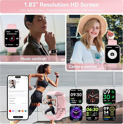 Smart Watch with Alexa Built-in, 1.83" HD Touchscreen Fitness Tracker, Bluetooth Notifications/Calls, IP68 Waterproof, 120+ Sport Modes, 24/7 Heart Rate & Sleep Monitor for iPhone Android iOS (Pink)