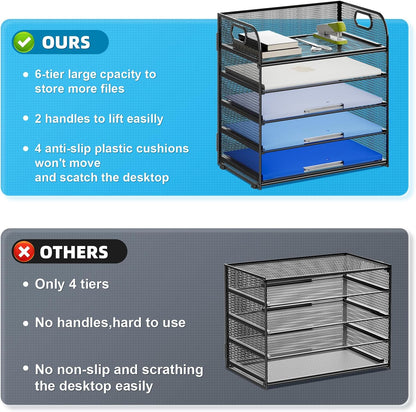 Marbrasse Desk Organizer - 5 Tier Paper Letter Tray, Mesh File Organizer with Handle for Office, School and Home