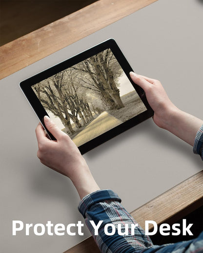 AFIING Leather Desk Pad Protector,55" x 17" Office Desk Mat, Large Mouse Pad, Non-Slip PU Leather Desk Blotter, Laptop Desk Pad, Waterproof Desk Writing Pad for Office and Home (Light Grey)