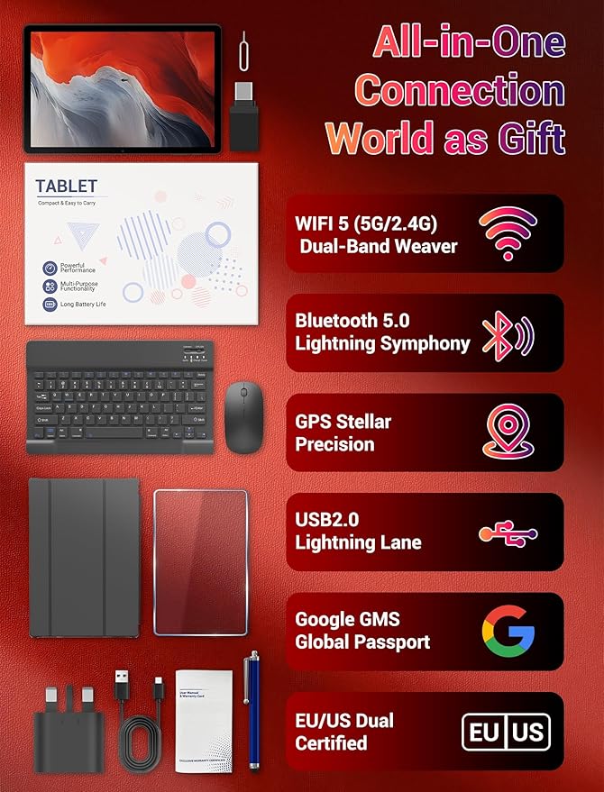 2025 Android 15 Tablet 11 Inch with Keyboard Stylus Mouse: 2K IPS Tablette (2000x1200) 丨Widevine L1,36GB+256GB(1TB TF), 5G/2.4G WiFi, 8-Core, 8000mAh,8+13MP, AnTuTu 255K丨GMS丨FCC丨CE- Black