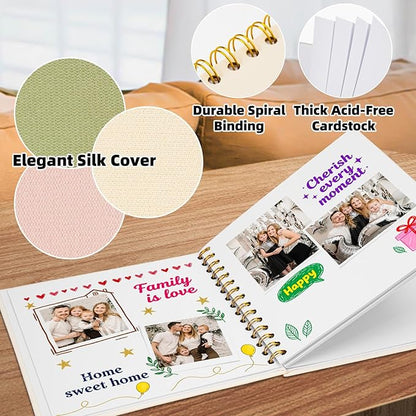 Vienrose 10 x 10 Inch Scrapbook Photo Album, Linen Hardcover Photo Book with 80 White Pages, DIY Memory Book Kit with Accessories for Wedding, Baby Shower, Travel, Christmas (Pink, 40 Sheets)