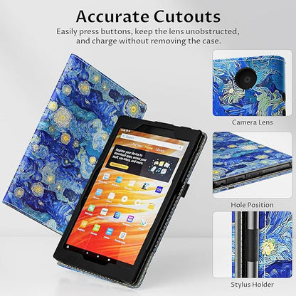 VORI Case for All-New Amazon Kindle Fire HD 10 Tablet (13th/11th Generation 2023/2021 Release) and Fire HD 10 Plus - Slim Folding Stand Folio Cover with Auto Wake/Sleep & Hand Strap, Starry Night Blue