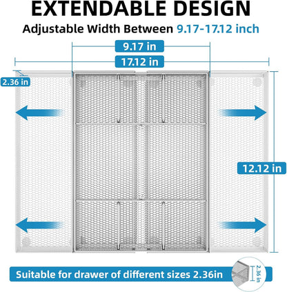 Marbrasse Expandable Desk Drawer Organizer, Mesh Tray with 10 Adjustable Compartments, Desk Organizers for Office Supplies, Makeup & Vanity (Expandable-Silver)