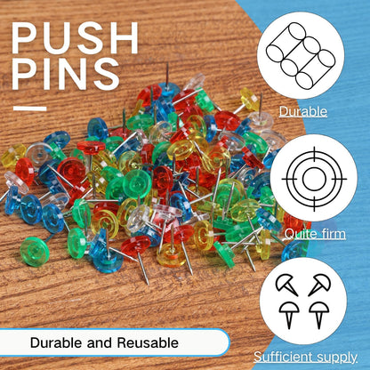 150 PCS Flat Clear Colored Push Pins for Wall Thumb Tacks for Walls Flat thumbtacks Push pin for Bulletin Board Shadow Box Display Thumbtack for Cork Board