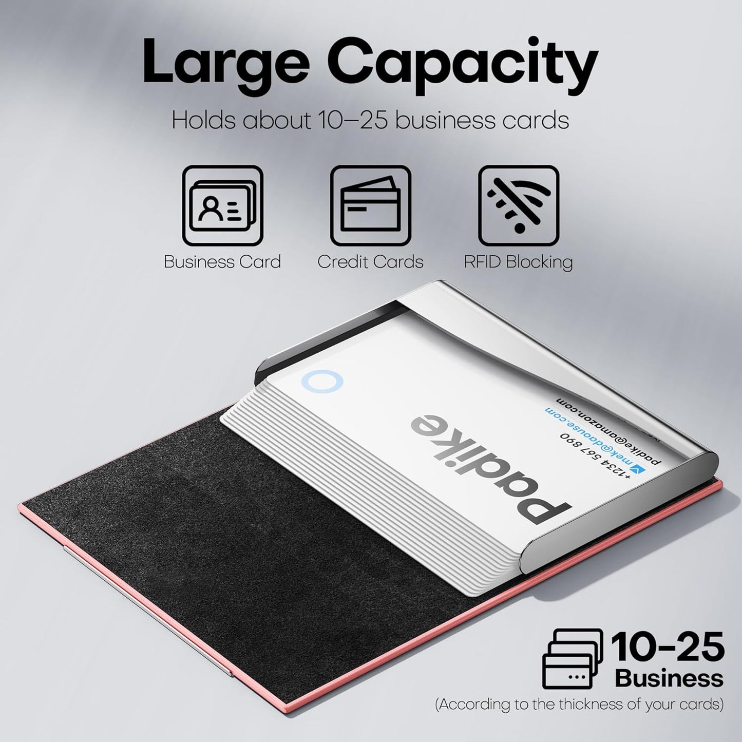 Padike Business Card Holder, Professional PU Leather & Stainless Steel Multi Card Case,Business Card Holder Wallet Credit Card ID Case/Holder for Men & Women. (Pink)