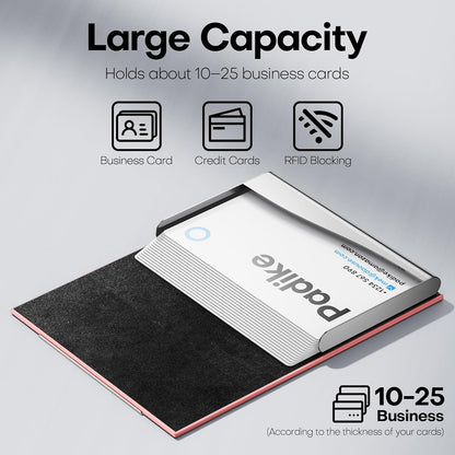 Padike Business Card Holder, Professional PU Leather & Stainless Steel Multi Card Case,Business Card Holder Wallet Credit Card ID Case/Holder for Men & Women. (Pink)