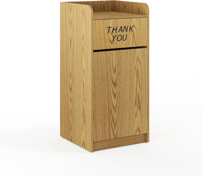 Flash Furniture Sony Laminate Wood Commercial-Grade Trash Receptacle with Tray Top, Wooden Restaurant Trash Can Cabinet and Garbage Receptacle, Oak
