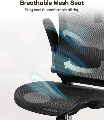 Marsail Ergonomic Mesh Office Chair High Back Home Office Desk Chair with Adaptive Lumbar Support, 2D Headrest, 3D Flip-Up Armrests, Height Adjustable and Rocking Tilt for Home Office and Gaming