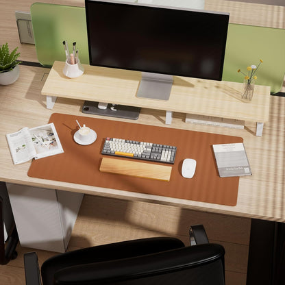 Aothia Double-Sided Desk Pad, 37.8"x17" Leather Desk Mat, Eco Cork Desk Pad Protector,Large Mouse Pad,Waterproof Desk Blotter for Office/Home(Brown)